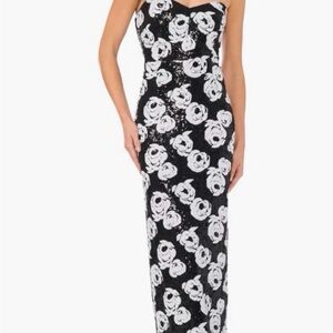 CeCe Strapless Black and White Floral Dress